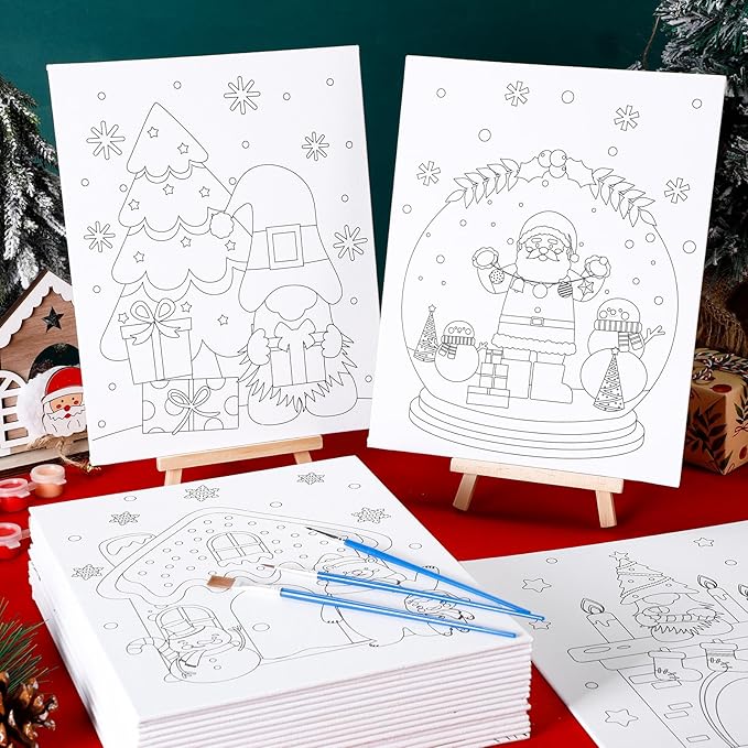 Sherr 140 Pcs 20 Set Pre Drawn Canvas Kit for Painting Craft Sip and Paint Kit for Adults Pre Printed Canvas Painting Favor for Virtual DIY Birthday Gifts Adult's Date Party(Christmas)