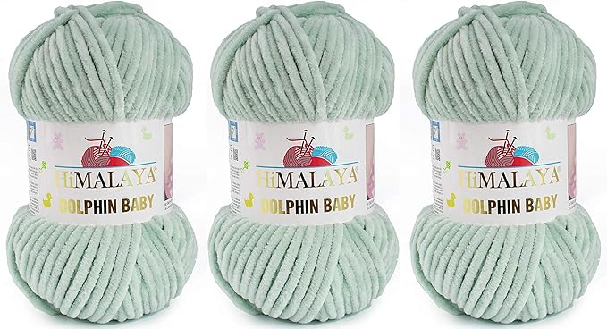 3 Skein/Pack Himalaya Dolphin Baby Chenille Yarn, Each Ball 100 gr (3.5 oz), 120 m (132 Yards), 100% Polyester, Super Bulky Baby Blanket Velvet Amigurumi Yarn, 80347 - Pastel Green