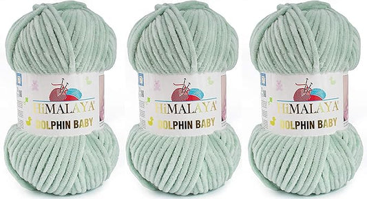 3 Skein/Pack Himalaya Dolphin Baby Chenille Yarn, Each Ball 100 gr (3.5 oz), 120 m (132 Yards), 100% Polyester, Super Bulky Baby Blanket Velvet Amigurumi Yarn, 80347 - Pastel Green