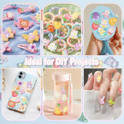 120Pcs Slime Charms Cute Set Mixed Colors Flatback Resin Charm Kawaii Embellishments for DIY Crafts Bulk Assorted Ornament Making kit Accessories for Phone Junk Cases Scrapbooking Decorations