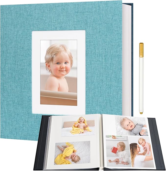 Vienrose Photo Album Self Adhesive for 2x3 4x6 5x7 8x10 Pictures DIY Scrapbook 60 Blank Pages Linen Cover Memory Book for Wedding, Baby Growth, Travel, Skyblue