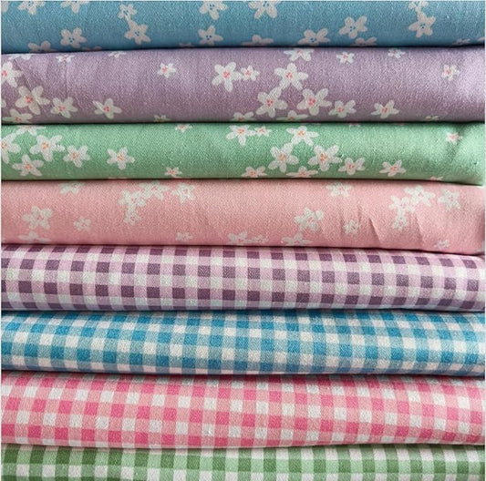 8Pcs 9.8"*9.8"(25cm*25cm) Cotton Fabric DIY Making Supplies Quilting Patchwork Fabric Fat Quarter Bundles DIY for Quilting Cotton Patchwork Cushions(Small Flowers Square, 25 * 25cm)