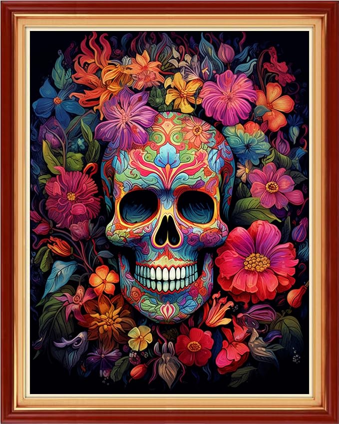 DMCVIVR Stamped Cross Stitch Kits for Beginners Adults Needlepoint Kits for Beginners Embroidery Kits for Adults Crossstitch Kit for Beginners 11CT-Skeleton Flower 16x20 inch