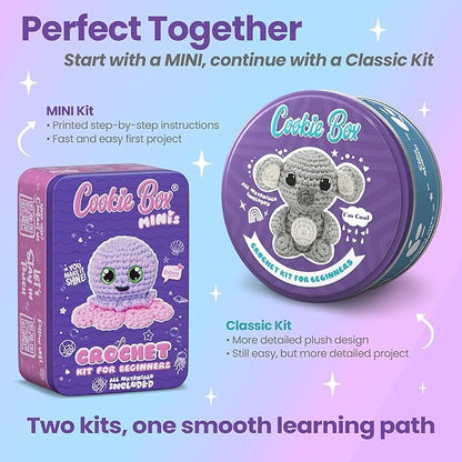 Cookie Box Crochet Kit for Beginners – Gift Set to Make Octopus Octavia Amigurumi Plushie – Easy DIY Crochet & Knitting Starter Kit with Printed Instructions & Step-by-Step Video Tutorial