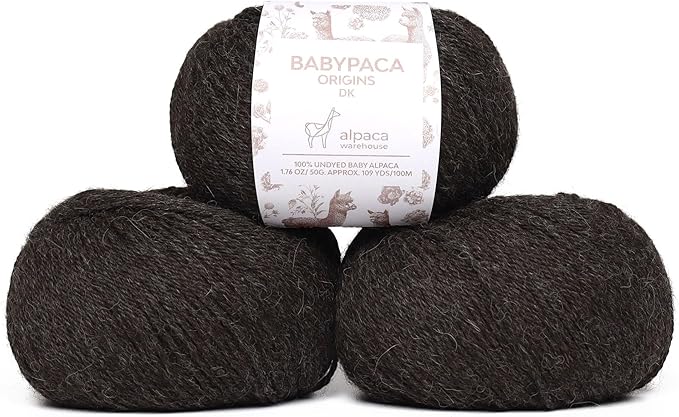 Origins - 100% Baby Alpaca Yarn Wool Set of 3 Skeins (150 Grams) DK Weight Made in Peru Natural Colors (Undyed) Heavenly Soft Perfect for Knitting and Crocheting (Midnight Gray, Origins 3 Skeins DK)