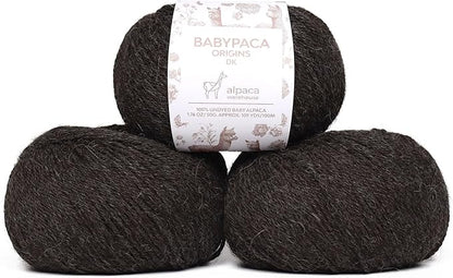 Origins - 100% Baby Alpaca Yarn Wool Set of 3 Skeins (150 Grams) DK Weight Made in Peru Natural Colors (Undyed) Heavenly Soft Perfect for Knitting and Crocheting (Midnight Gray, Origins 3 Skeins DK)