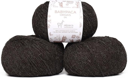 Origins - 100% Baby Alpaca Yarn Wool Set of 3 Skeins (150 Grams) DK Weight Made in Peru Natural Colors (Undyed) Heavenly Soft Perfect for Knitting and Crocheting (Midnight Gray, Origins 3 Skeins DK)