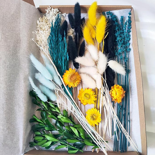 DIY Natural Dried Flowers Kit for Crafts - Box of Multi-Color Dried Flower Kit Perfect for Home Decor, Wedding Decor, DIY Wreath & Bouquet, Resin, Scrapbooking, Floral Arrangement, Handcraft (Blue)