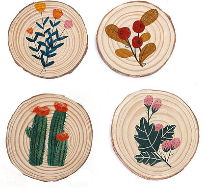 ZOENHOU 40 PCS 3.5-4 Inch Natural Wood Slices for Craft, Unfinished Wooden Circles Coasters with Bark for DIY, Arts, Centerpieces, Paintings, Wedding Decoration, Christmas Ornaments