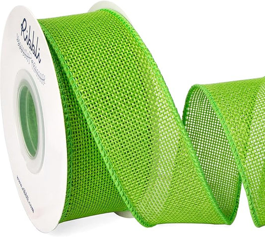Ribbli Apple Green Burlap Wired Ribbon,1-1/2 Inch x 10 Yard, Wired Edge Ribbon for Big Bow,Wreath,Tree Decoration,Outdoor Decoration
