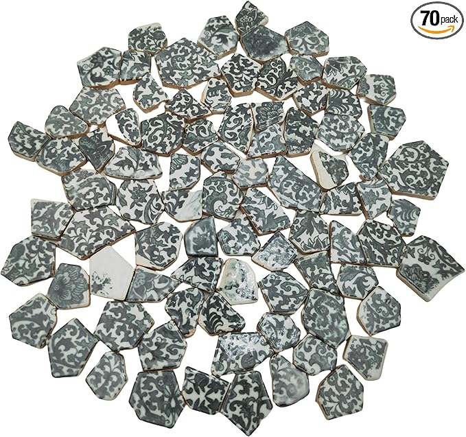1.1 LB Porcelain Ceramic Mosaic Tiles,Broken Irregular Mosaic Tiles for DIY Craft Floor,Kitchen,Pool, Flower Pots Mosaic Making Supplies (Porcelain Black 02)