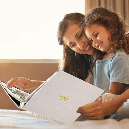 Remowith Self Adhesive Photo Album, Beige Scrapbook Album with DIY 60 Blank Pages, Wedding Photo Album with A Metallic Pen for 4x6 5x7 2x3 Pictures,12.9"x13.4"
