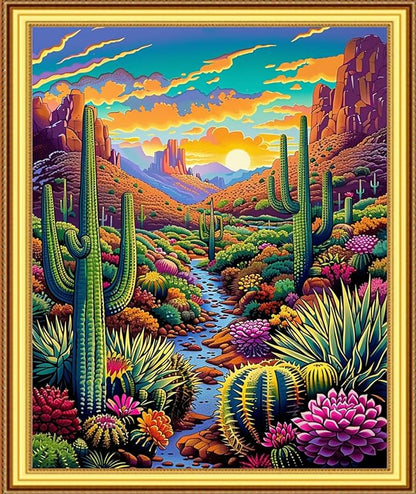 Foxnyart Stamped Cross Stitch Kits Full Range of Embroidery Needlework Starter Kits for Beginners Adults 11CT Embroidery Patterns Art Crafts DIY Needlepoint Kit-Succulent Plant Scenery 16x20 inchs