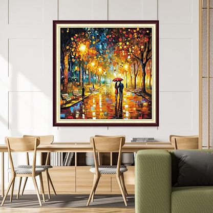 DMCCRAFT Stamped Cross Stitch Kits for Adults 11CT Printed Cross-Stitch Patterns Embroidery Kits Easy Cross Stitching Needlepoint Kits&Romantic Stroll 18x18 inch