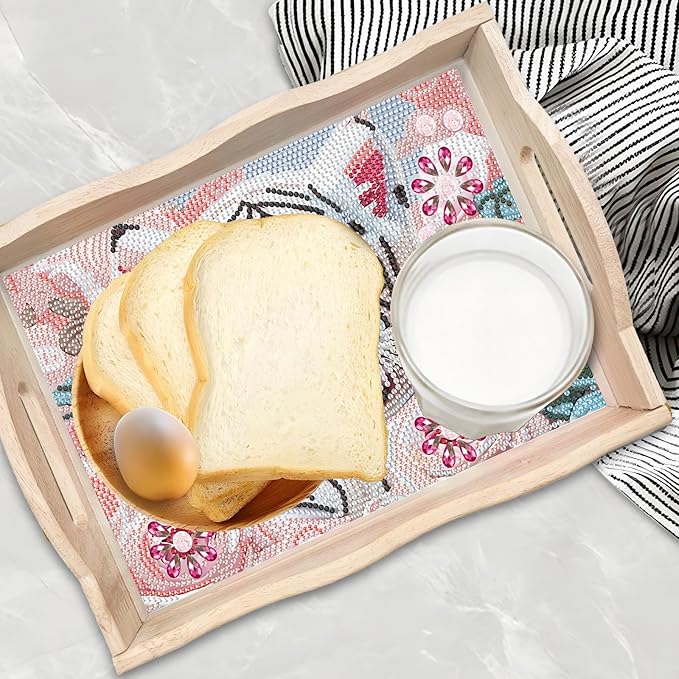 DIY Diamond Art Wooden Tray Kit, Food Tray with Handle Diamond Painted Table Decoration Tray, for Breakfast, Bar Dinner Table Diamond Dots Gem Painting Art Set for Beginners (#05-Tiger)
