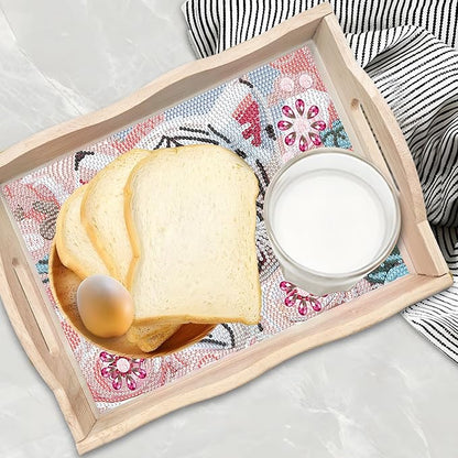 DIY Diamond Art Wooden Tray Kit, Food Tray with Handle Diamond Painted Table Decoration Tray, for Breakfast, Bar Dinner Table Diamond Dots Gem Painting Art Set for Beginners (#05-Tiger)