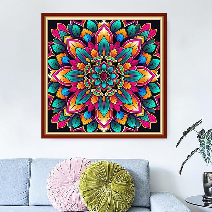 Dimensean Stamped Cross Stitch Kits Full Range of Embroidery Patterns Starter Kits for Beginners Adult DIY Cross Stitches Needlepoint Kits 11CT-Magic Mandala 18x18 inch