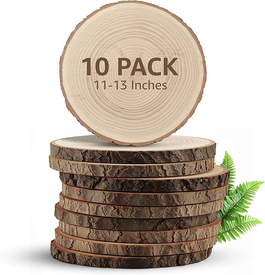 Large Wood Slices for Centerpieces – Wood Centerpieces for Tables, Rustic Wedding Centerpiece, Natural Wood Slabs, Thin Slices, 11-13 inches (10 Pack)