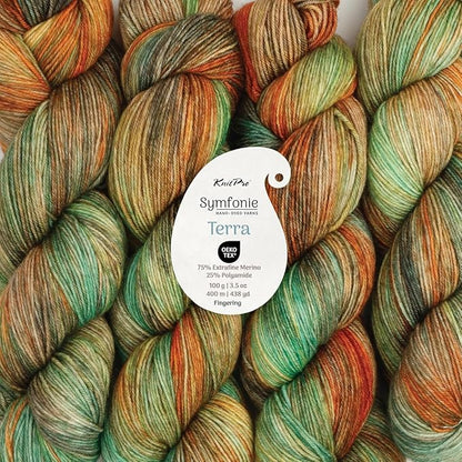 KnitPro Symfonie Hand Dyed Yarn | Extra Fine Merino Wool & Polyamide Blend for Knitting & Crocheting, Fingering Weight, Oeko-TEX Certified 400m, 100g Skein | Terra Variegated Lagoon Dream