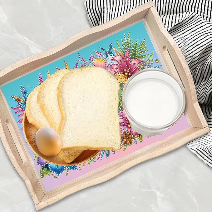 DIY Diamond Art Wooden Tray Kit, Food Tray with Handle Diamond Painted Table Decoration Tray, for Breakfast, Bar Dinner Table Diamond Dots Gem Painting Art Set for Beginners-#41-Hummingbird