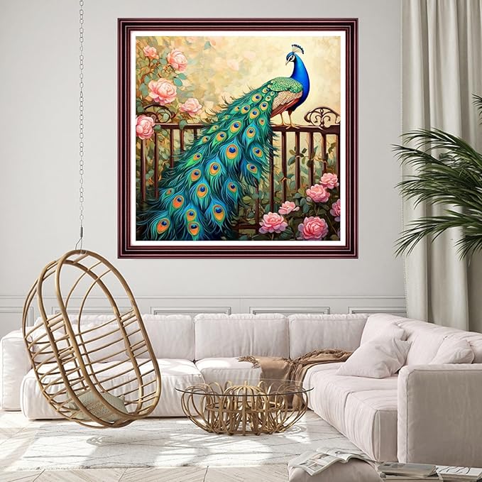 DMCCRAFT Stamped Cross Stitch Kits for Adults 11CT Printed Cross-Stitch Patterns Embroidery Kits Easy Cross Stitching Needlepoint Kits Crossstitch-Peacock on The Lanshan Mountain 18x18 inch