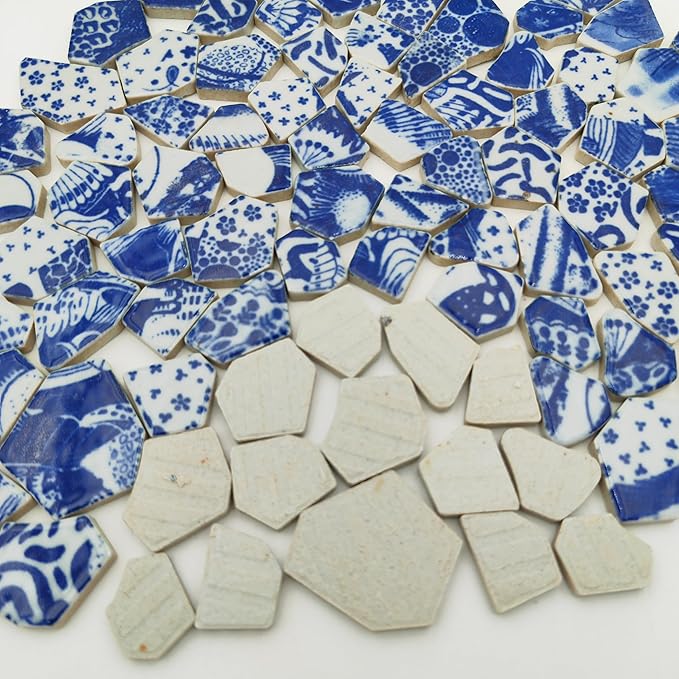 1.1 LB Porcelain Ceramic Mosaic Tiles,Broken Irregular Mosaic Tiles for DIY Craft Floor,Kitchen,Pool, Flower Pots Mosaic Making Supplies (Porcelain 02)