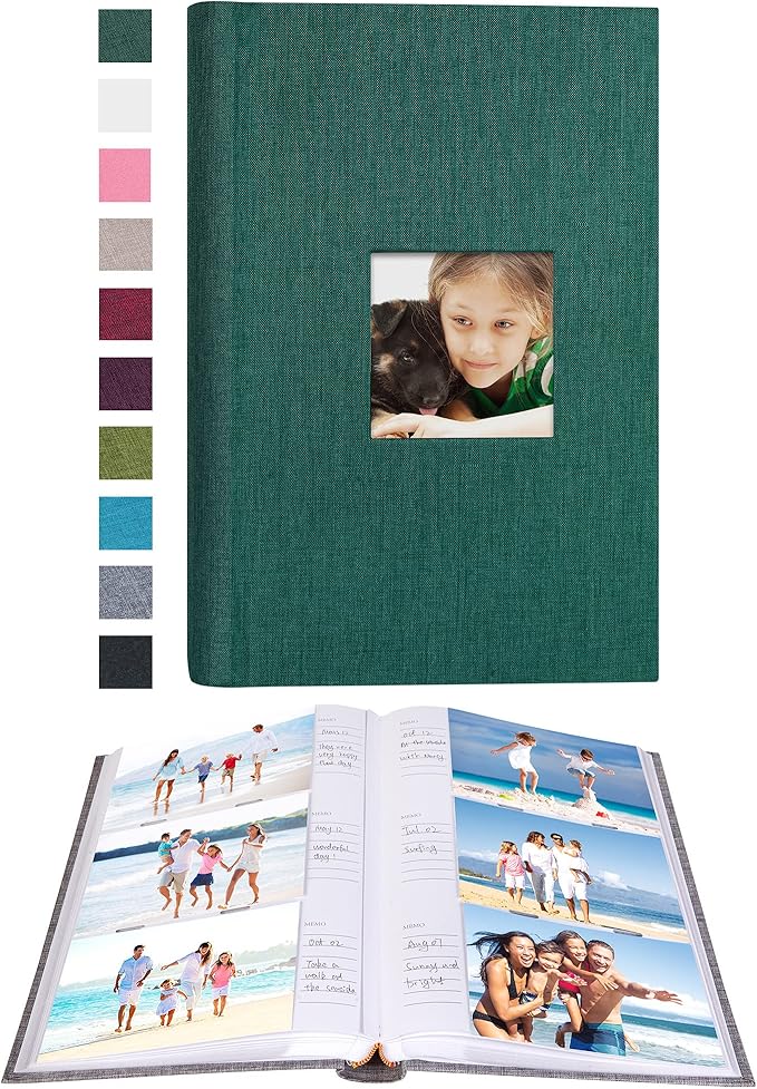 Mublalbum Photo Album 4x6 300 Photos Linen Cover with Memo Areas Photobook Pictures Book for Wedding Family Baby and Vacation (Dark Green)
