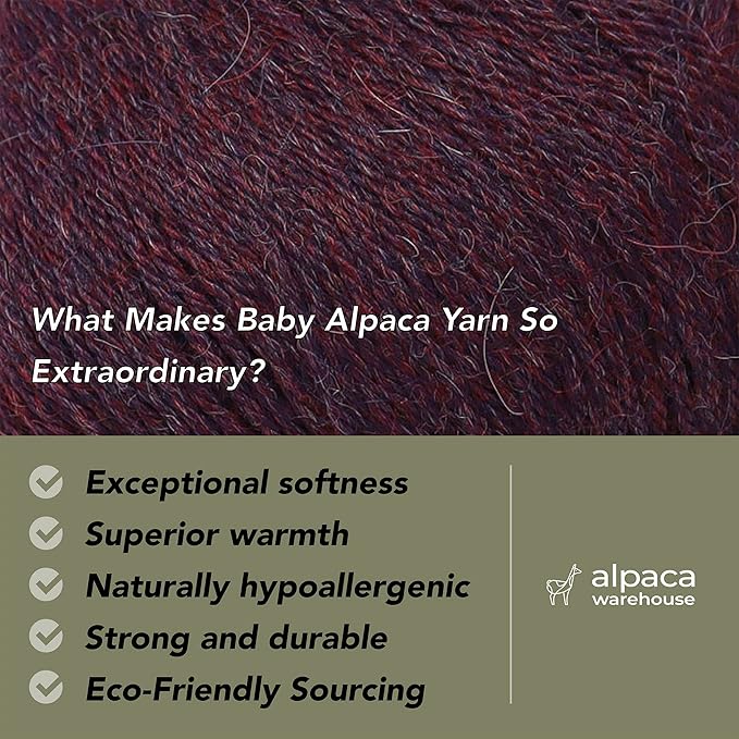 100% Baby Alpaca Yarn Wool Set of 3 Skeins (150 Grams) DK Weight - Made in Peru - Heavenly Soft and Perfect for Knitting and Crocheting (Plum, DK)
