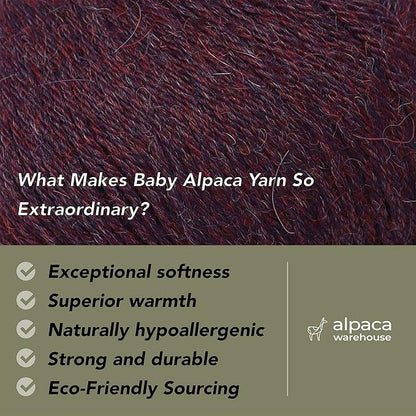 100% Baby Alpaca Yarn Wool Set of 3 Skeins (150 Grams) DK Weight - Made in Peru - Heavenly Soft and Perfect for Knitting and Crocheting (Plum, DK)