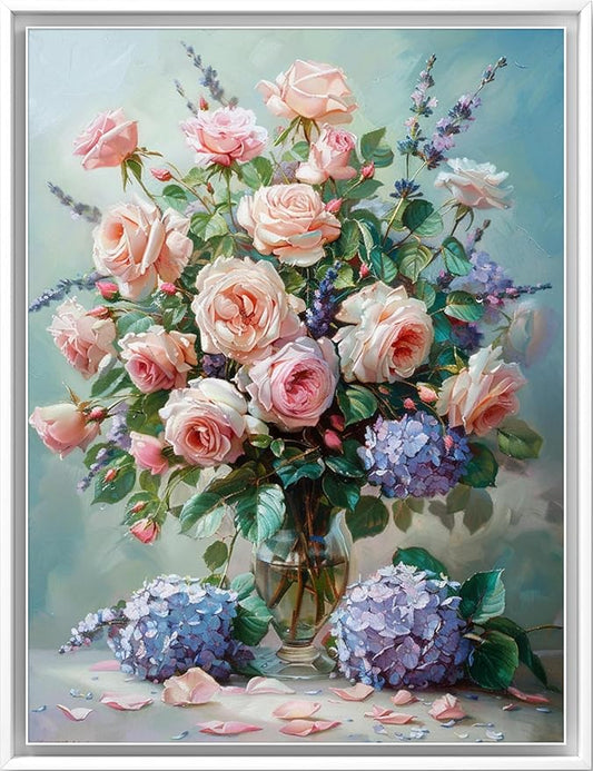 Leczany Cross Stitch Patterns Stamped Kit for Beginners | Embroidery Supplies DIY Craft Kit Needlepoint for Adults Starter | 11CT, 3 Strands | Rose arrangemen 15.8x20.9 inches