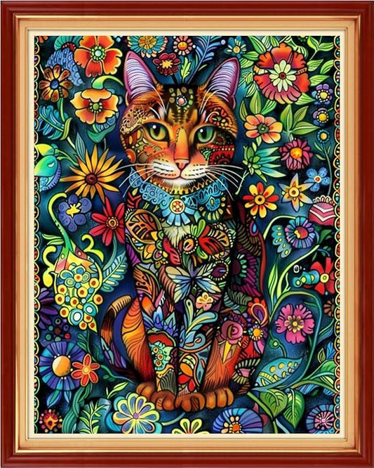 Funchey Stamped Cross Stitch Kits, DIY Cross Stitch Pattern for Adults Beginners Needlepoint Kits Embroidery Kit Arts and Crafts 11CT-Abstract Cat 16x20 inchs