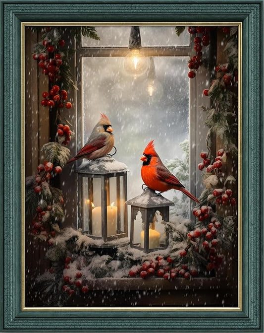 Leczany Cross Stitch Stamped Kit for Beginner - Two Little Birds by The Window | DIY Embroidery Starter Patterns Craft Kit Needlepoint for Adults | 11CT, 3 Strands | 13.4x17.7 inches