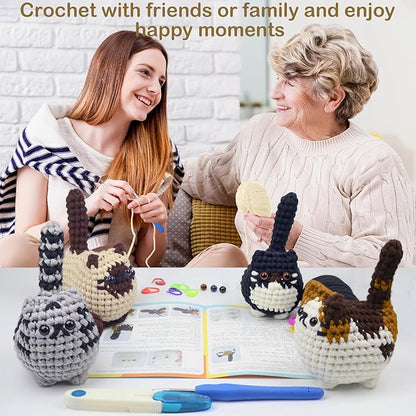 Utook Crochet Kit for Beginners, 4-Pack Crochet Animal Kit,Crochet Kits for Beginners Adults and Children, with Instructional Videos and Paper tutorials, Handmade Crafts, Holiday Gifts (Cat Family)