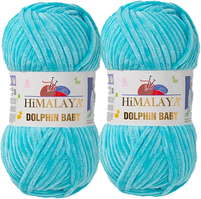 2 Skein/Pack Himalaya Dolphin Baby Chenille Yarn, Each Ball 100 gr (3.5 oz), 120 m (132 Yards), 100% Polyester, Super Bulky Baby Blanket Velvet Amigurumi Yarn, 80335 - Turquoise
