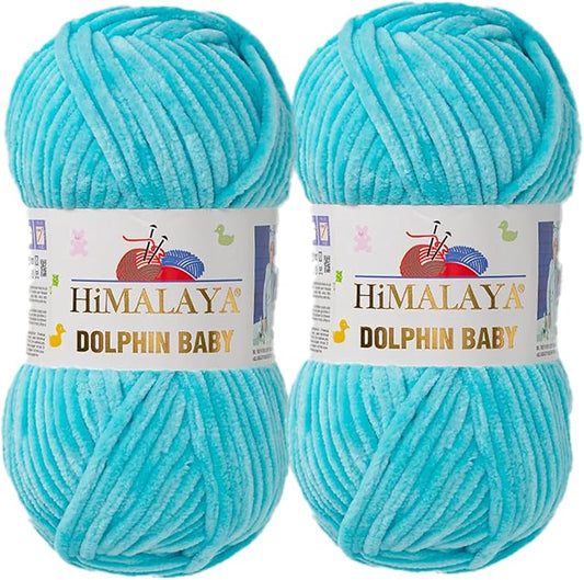 2 Skein/Pack Himalaya Dolphin Baby Chenille Yarn, Each Ball 100 gr (3.5 oz), 120 m (132 Yards), 100% Polyester, Super Bulky Baby Blanket Velvet Amigurumi Yarn, 80335 - Turquoise