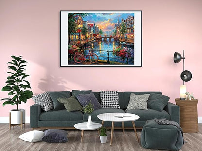 Moohue 14ct Counted Stamped Cross Stitch Kits for Adults City Printed Cross Stitch Patterns Art Crafts Cross Stitch Supplies (Beautiful City)