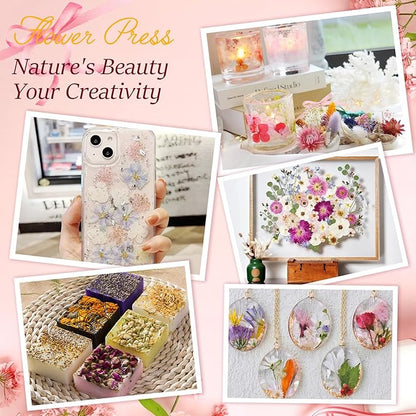 Flower Press Kit – 11"x11" Large Wooden Plant Press for DIY Pressed Flowers & Bouquet Preservation | Scrapbooking & DIY Crafts | Craft Kit for Adults & Teens | Ideal Gift for Nature & Art Lovers