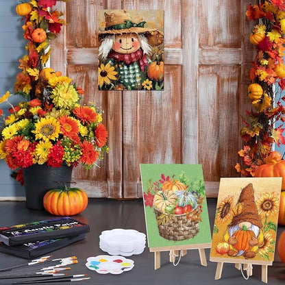 Cholemy 36 Pcs Valentine Paint and Sip Kit for Adults 8''x10'' Pre Drawn Canvas for Painting DIY Afro Acrylic Painting Kit Wood Easel Brushes Date Night Bulk for Party Gifts(Fall Scarecrow)