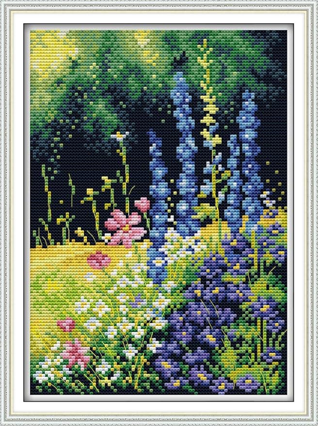 Maydiyer 11CT Stamped Cross Stitch Kits Pre-Printed Embroidery Kit Flowers Pattern for Girls Needlework Sets-Beautiful Flowers (3) 10.6×15 inch