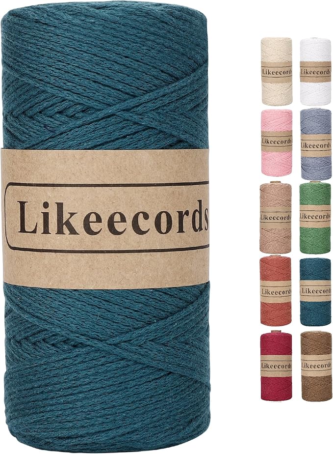 100% Cotton Crochet Bag Cord 2mm 170m Macrame Cord 2mm Crochet Thread Macrame Rope Gift for Knitter (Teal)