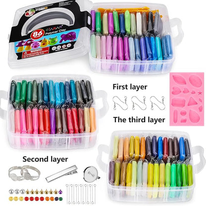 CiaraQ Polymer Clay Starter Kit, Oven Bake Modeling Clay with Sculpting Tools, 86 Colors, 4.4 lbs