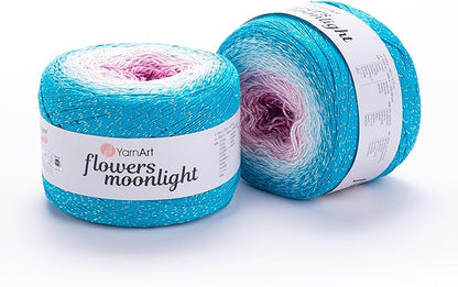 2 Skein/Pack YarnArt Flowers Moonlight Gradient Glitter Yarn, Each Ball 9.17 oz (260 gr) / 1094 Yards (1000m), 53% Cotton 43% Acrylic 4% Metallic Polyester, Yarn for Knitting and Crochet (3294)