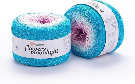 2 Skein/Pack YarnArt Flowers Moonlight Gradient Glitter Yarn, Each Ball 9.17 oz (260 gr) / 1094 Yards (1000m), 53% Cotton 43% Acrylic 4% Metallic Polyester, Yarn for Knitting and Crochet (3294)