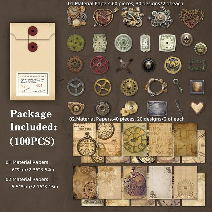 Vintage Scrapbooking Supplies Pack(100 Pieces) for Junk Journal Planners Decoupage Paper Aesthetic Cottagecore Collage Craft Album (08)