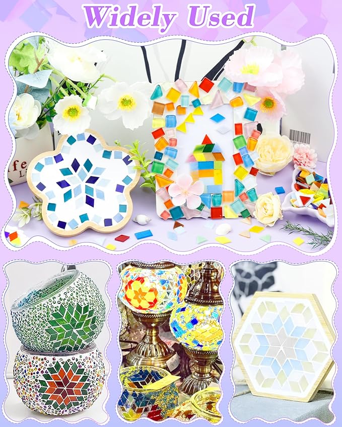 FIVEIZERO 260g Glass Mosaic Tiles for Crafts - 300 Pieces Tiny Mosaic Tile Kit, Irregular Pieces for DIY Craft Jewelry, Coaster Art & Mosaic Kits (Blue)
