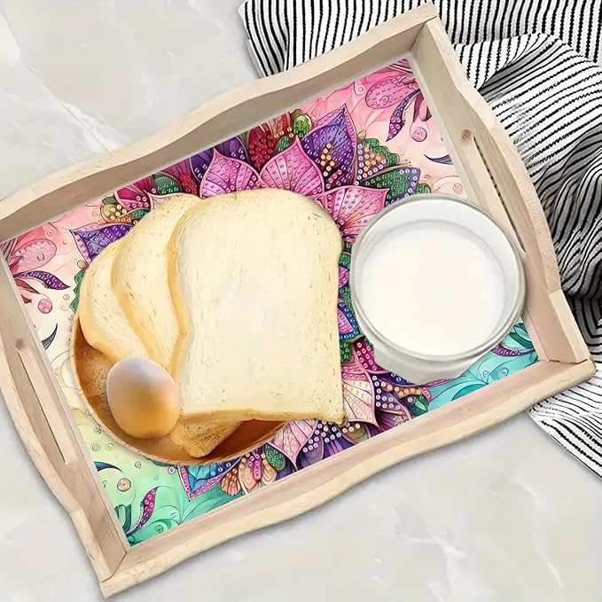 DoxQcs DIY Diamond Art Wooden Tray Kit Easter Food Tray with Handle Diamond Painted Table Decoration Tray for Breakfast Bar Dinner Table Diamond Art Painting for Beginners-#18-Mandala