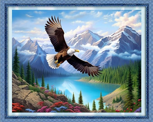 DMCVIVR Stamped Cross Stitch Kits for Beginners Adults Needlepoint Kits for Beginners Embroidery Kits for Adults Crossstitch Kit for Beginners 11CT-Owl Soaring 16x20 inchs