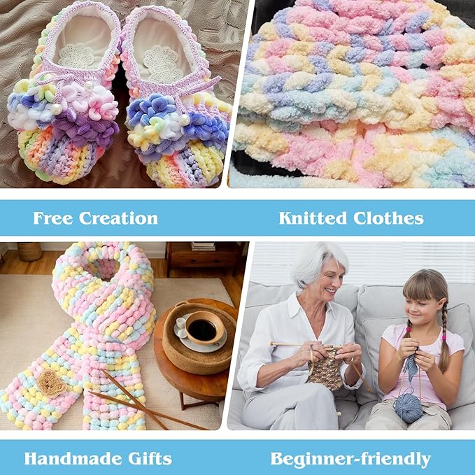 WSICSE Chenille Fluffy Yarn, Thick Chunky Blanket Yarn for Crocheting & Knitting, 6 Pack (Multicolor, 3.5 oz/100g, 55 Yards Each)