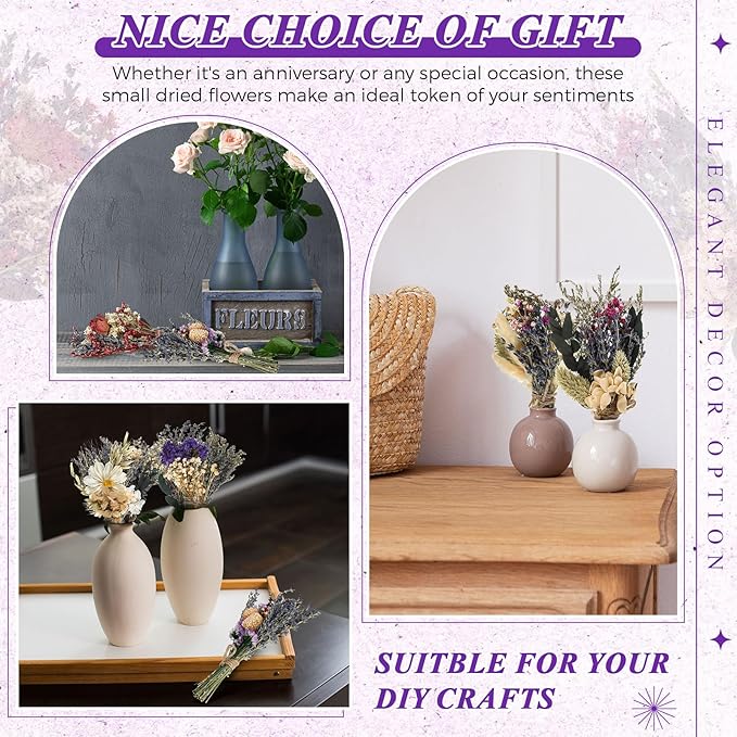 Layhit 24 Pcs Boho Dried Flower Bouquet Mini Wedding Handmade Dry Flowers Decor for Vase Crafts DIY Photo Boutonniere for Men Floral Plant for Bridesmaid Gift Birthday Decor (Lavender)