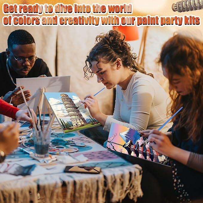 Sherr 140 Pcs 20 Set Pre Drawn Canvas Kit for Painting Craft Sip and Paint Kit for Adults Pre Printed Canvas Painting Favor for Virtual DIY Birthday Gifts Adult's Date Party(Landmarks)